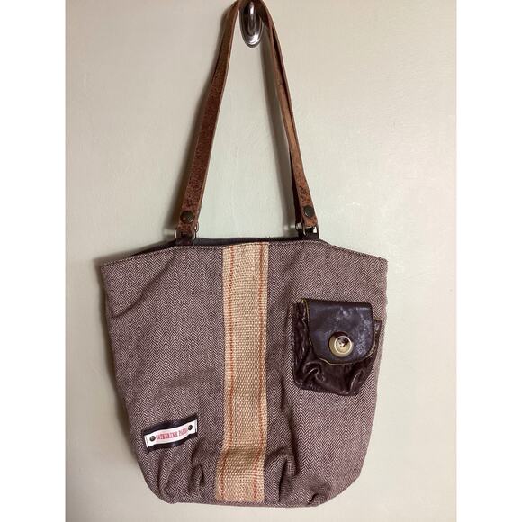 Catherine Parra Tote Women Herringbone Boho Leather Strap Artsy dark Academia - Picture 2 of 10